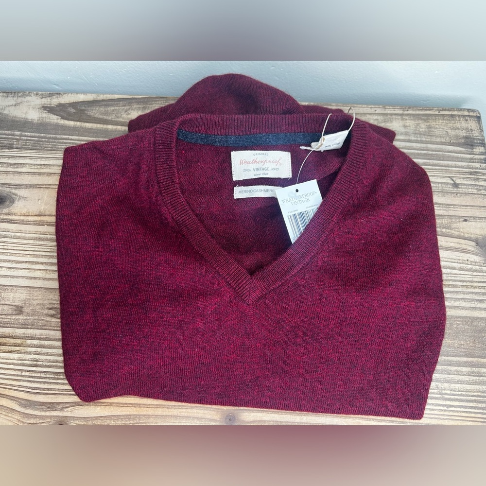 Weatherproof Vintage Cashmere Merino Wool V Neck Sweater XXL Burgundy NEW NWT